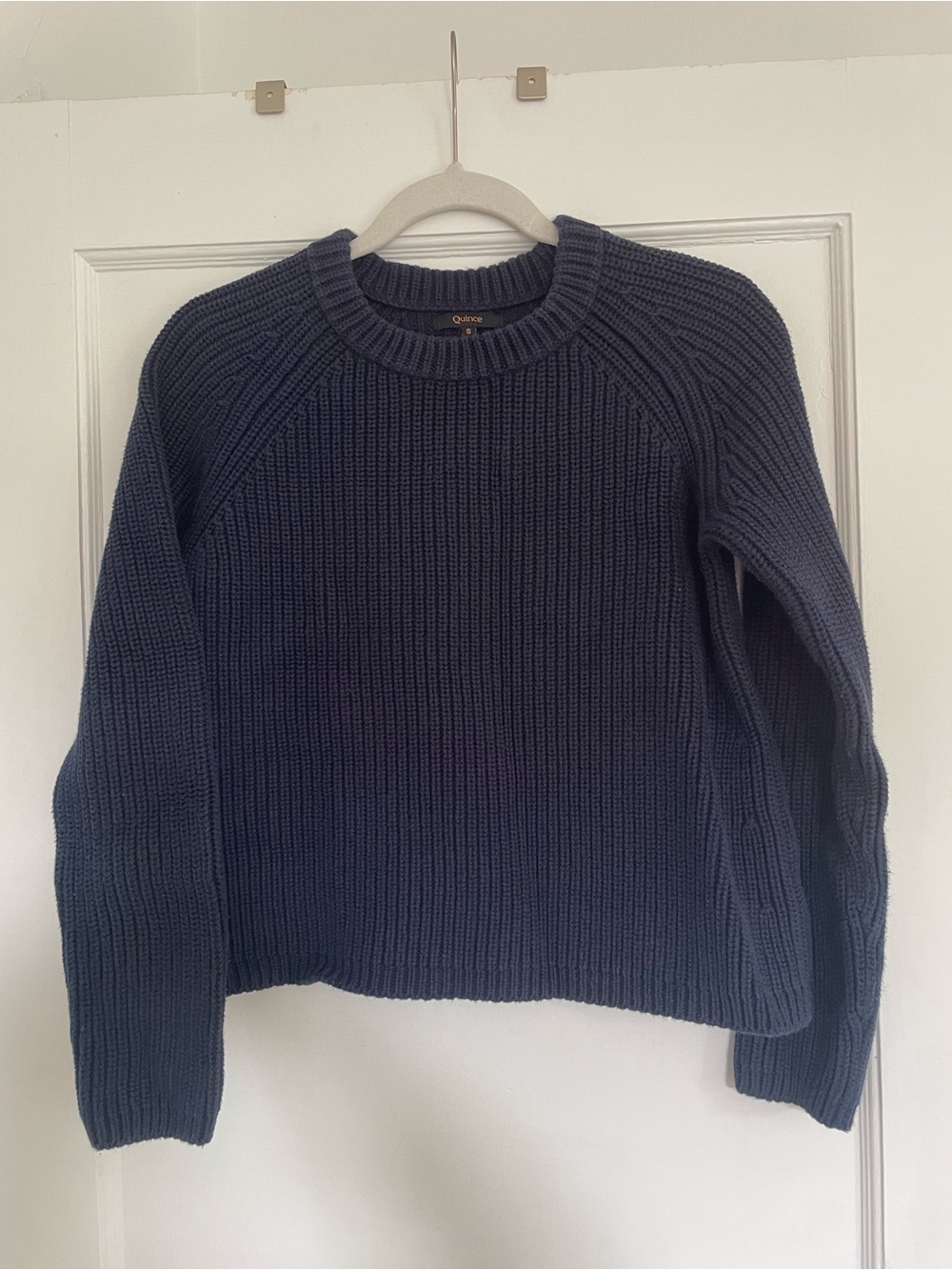 Quince Navy Chunky Ribbed Crewneck Sweater
